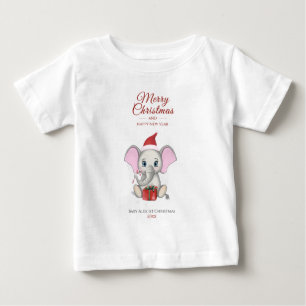Adorable Christmas Elephant Personalised Baby T- T-Shirt