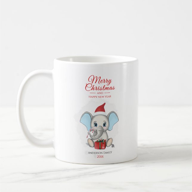 Adorable Christmas Elephant | Personalised Coffee Mug (Left)