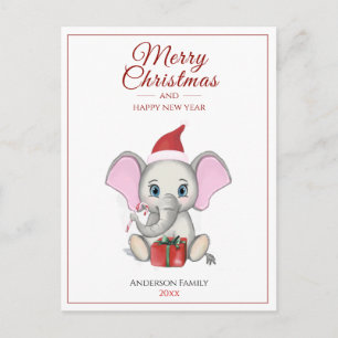 Adorable Christmas Elephant   Personalised Postcar Postcard