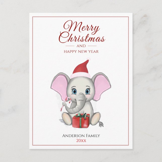 Adorable Christmas Elephant | Personalised Postcar Postcard (Front)