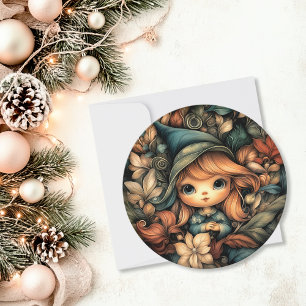Adorable Christmas Elf Customisable Round Holiday Card