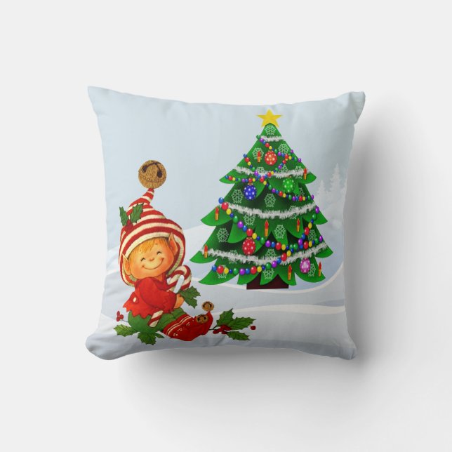 Adorable Christmas Elf Throw Pillow (Front)