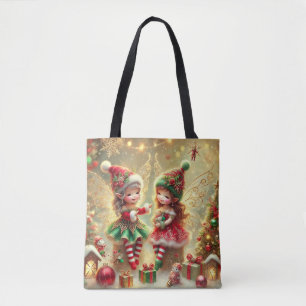Adorable Christmas Fairies Of Wonderland Tote Bag