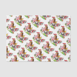Adorable Christmas Farm Animals in Santa Hats Tissue Paper