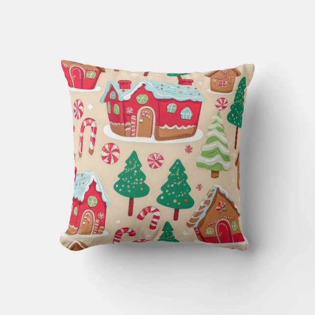 Adorable Christmas Gingerbread Candy Cane Pattern Cushion (Front)