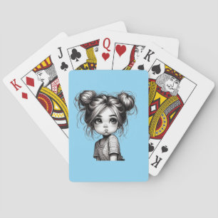 Adorable Christmas Girl with Pout - Cute Gift Idea Playing Cards