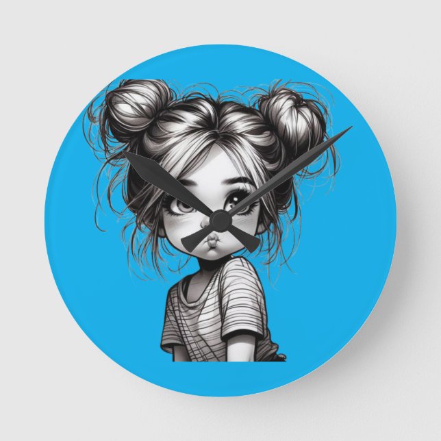 Adorable Christmas Girl with Pout - Cute Gift Idea Round Clock (Front)