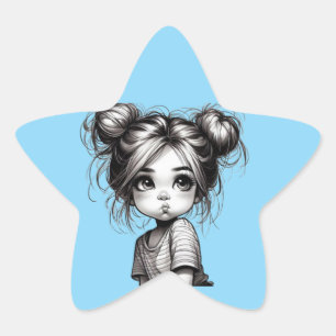 Adorable Christmas Girl with Pout - Cute Gift Idea Star Sticker