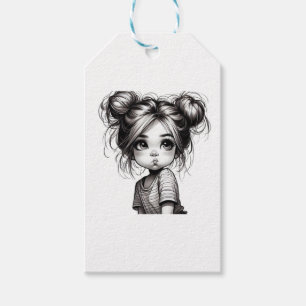 Adorable Christmas Girl with Pout - Cute Gift Idea Tags