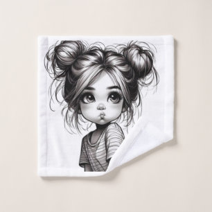 Adorable Christmas Girl with Pout - Cute Gift Idea Wash Cloth