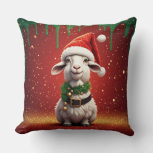 Adorable Christmas Goat with Santa Hat Cushion