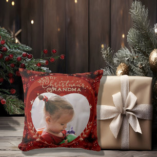 Adorable Christmas Grandma Red Photo Cushion