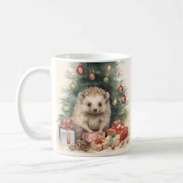 Adorable Christmas hedgehog holiday coffee mug (Left)