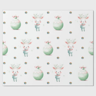 Adorable Christmas Holiday Pastel Deer on White Wrapping Paper