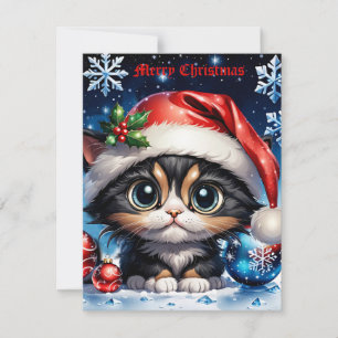 Adorable Christmas kitten. Holiday Card