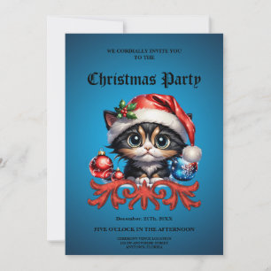 Adorable Christmas kitten. Invitation
