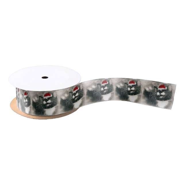 Adorable Christmas Kitten Satin Ribbon (Spool)