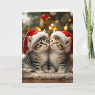 Adorable Christmas kitten with Santa hats Card