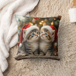 Adorable Christmas kitten with Santa hats  Cushion