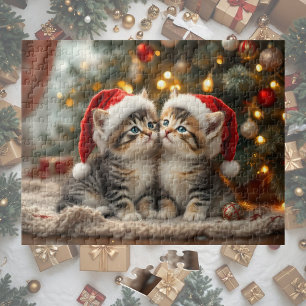 Adorable Christmas kitten with Santa hats  Jigsaw Puzzle