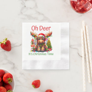 Adorable Christmas Moose with Santa Napkin