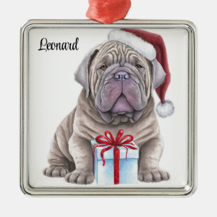 ADORABLE CHRISTMAS NEOPOLITAN MASTIFF PUPPY METAL ORNAMENT
