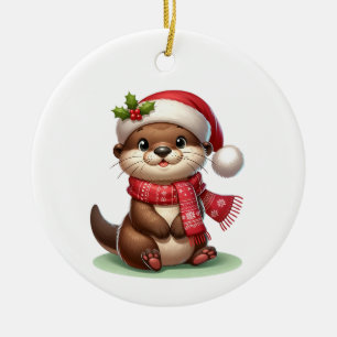 Adorable Christmas Otter Ceramic Ornament