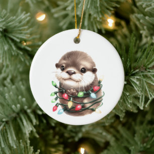 Adorable Christmas Otter Ceramic Ornament