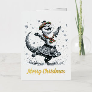 Adorable Christmas Otter  Foil Greeting Card