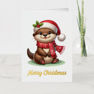 Adorable Christmas Otter Foil Greeting Card