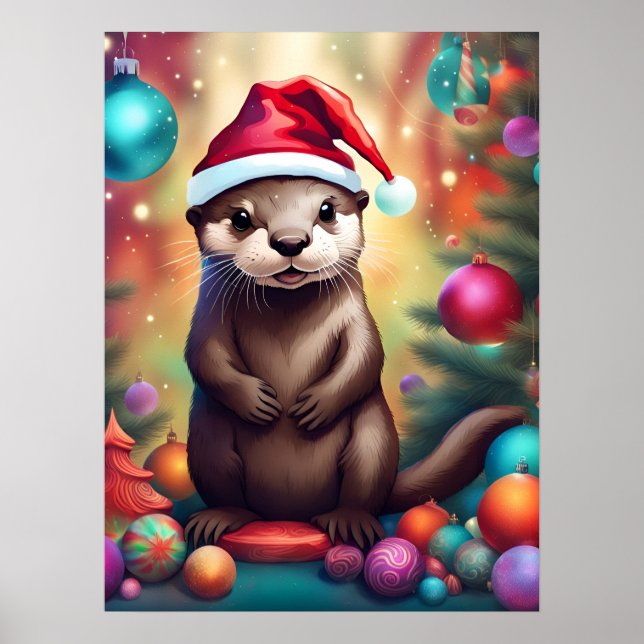 Adorable Christmas Otter Poster (Front)