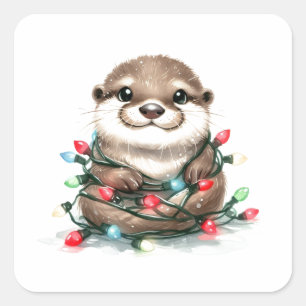Adorable Christmas Otter Square Sticker