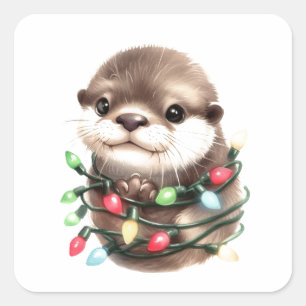 Adorable Christmas Otter Square Sticker