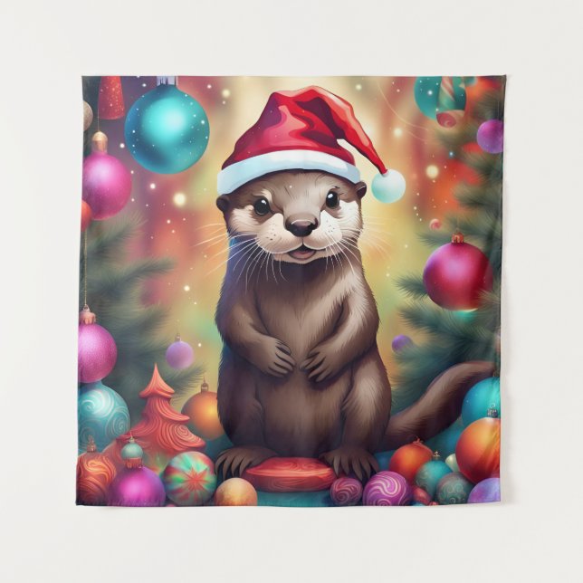 Adorable Christmas Otter Tapestry (Front)