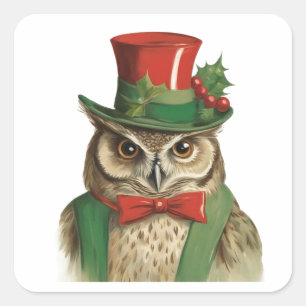 Adorable Christmas Owl Square Sticker