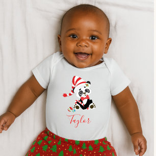 Adorable Christmas Panda Baby Bodysuit