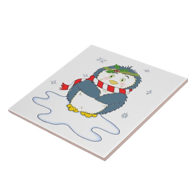 Adorable Christmas Penguin Ceramic Tile (Side)
