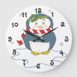 Adorable Christmas Penguin Large Clock