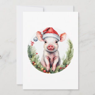 Adorable Christmas Piglet illustration featuring a Thank You Card