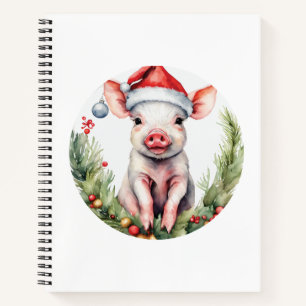 Adorable Christmas Piglet illustration featuring Notebook