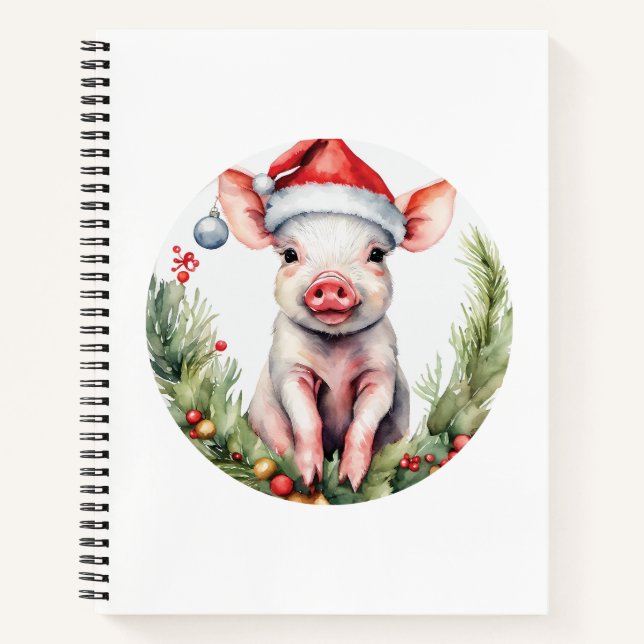 Adorable Christmas Piglet illustration featuring  Notebook (Front)
