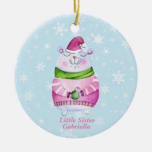 Adorable Christmas Polar Bear Little Sister Ceramic Ornament