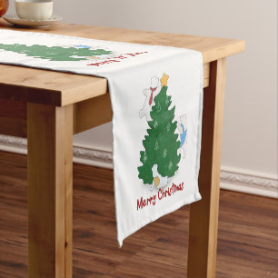 Adorable Christmas Polar Bears Short Table Runner