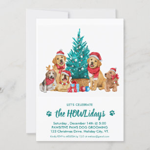 Adorable Christmas Puppies Pet Business Holiday Invitation
