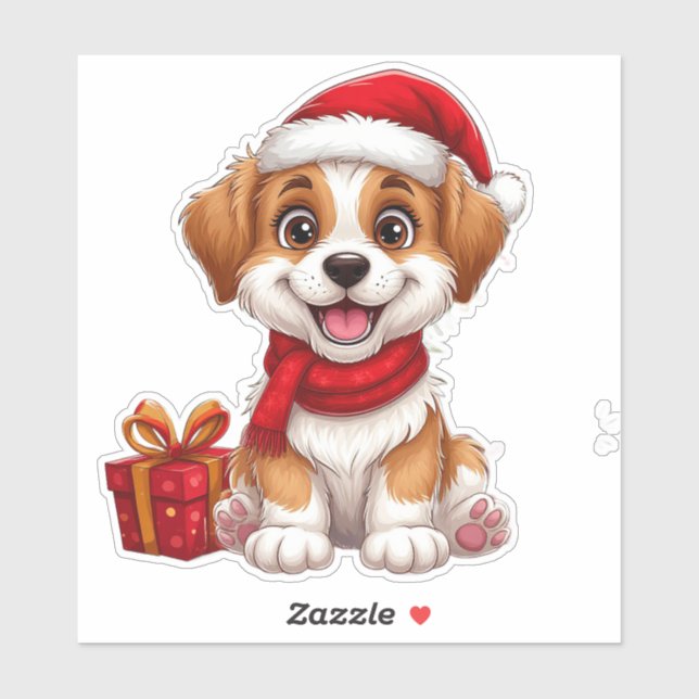Adorable Christmas puppy With Santa Hat (Sheet)