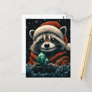 Adorable Christmas Raccoon Postcard