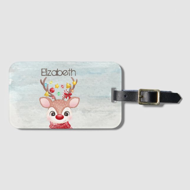 Adorable Christmas Reindeer  Luggage Tag (Front Horizontal)