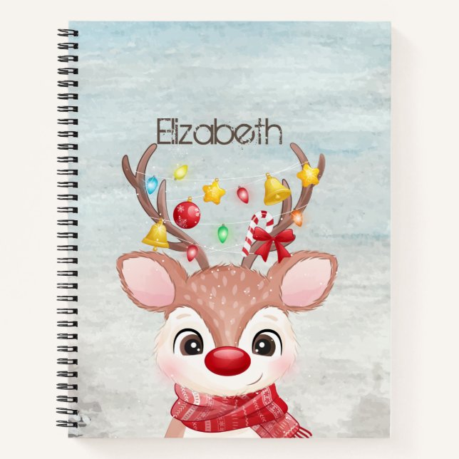 Adorable Christmas Reindeer  Notebook (Front)