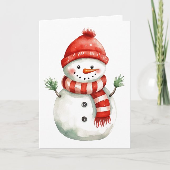 Adorable Christmas Snowman with Pine Tree BLANK  Holiday Card (Front)