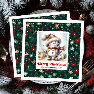 Adorable Christmas snowman with snowflakes kids  Napkin